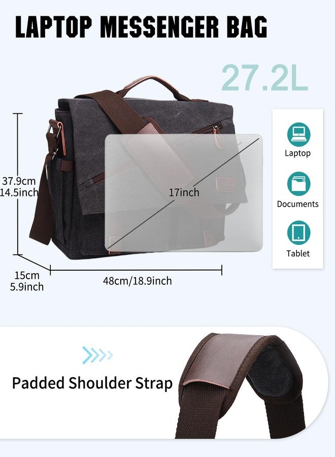 RAVUO Mens Messenger Bag,17 Inch Water Resistant Canvas Satchel Large Black Vintage Shoulder Business Briefcase Bag - Image 2